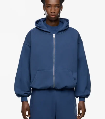 Washed Blue Blank Zip Hoodie